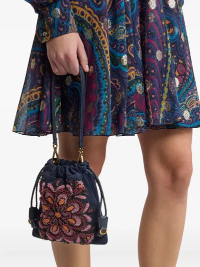 Etro Kalispera Beaded Flower Suede Shoulder Bag