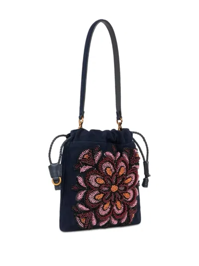 Etro Kalispera Beaded Flower Suede Shoulder Bag