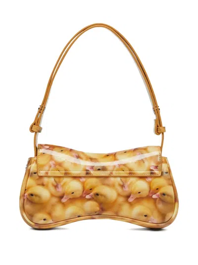 Diesel Play-glossy Clutch With Print In Gold