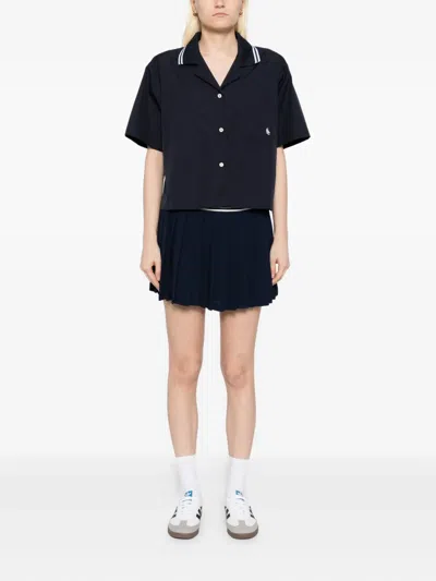 Sporty And Rich Womens Dark Navy Src Logo Abigail Woven Mini Skirt In Blue