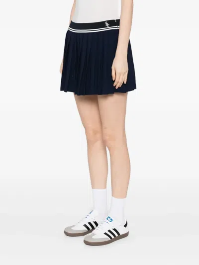 Sporty And Rich Womens Dark Navy Src Logo Abigail Woven Mini Skirt In Blue