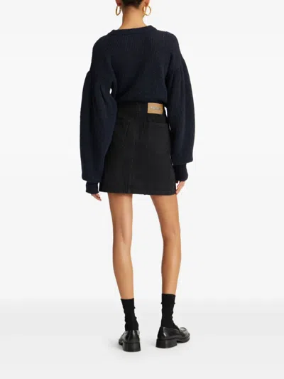 Rotate Birger Christensen Crew Neck Cropped Knit Puff Sweater In Blue