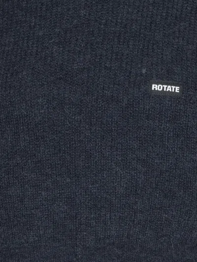 Rotate Birger Christensen Crew Neck Cropped Knit Puff Sweater In Blue