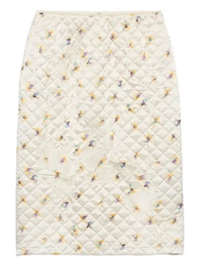 Prada Womens Yellow Floral-print Quilted Satin Knee-length Skirt In Neutral