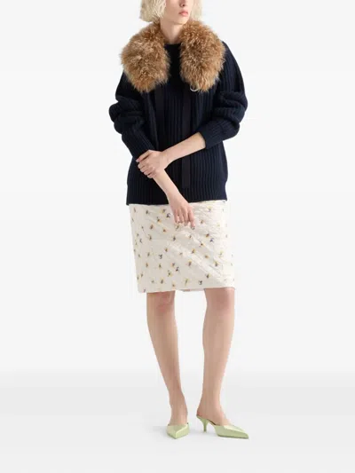 Prada Womens Yellow Floral-print Quilted Satin Knee-length Skirt In Neutral