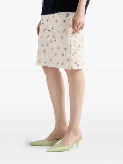 Prada Womens Yellow Floral-print Quilted Satin Knee-length Skirt In Neutral