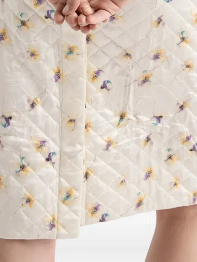 Prada Womens Yellow Floral-print Quilted Satin Knee-length Skirt In Neutral