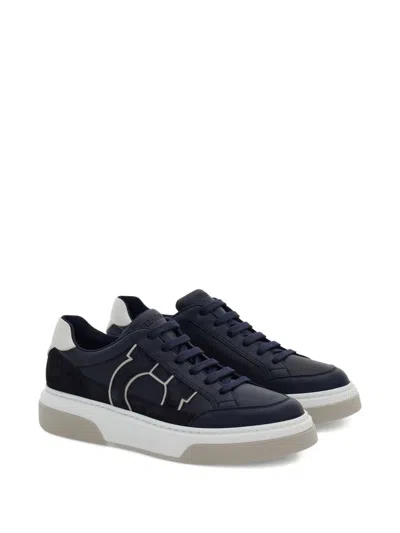 Ferragamo Leather Suede-detail Sneakers In Blue
