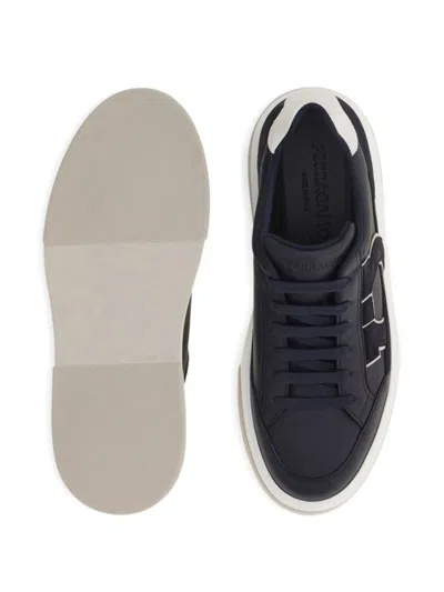 Ferragamo Leather Suede-detail Sneakers In Blue