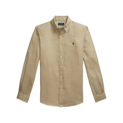 Polo Ralph Lauren Casual Shirts Man Ralph Lauren - Cubdppcs-long Sleeve-sport Shirt - Beige In Green