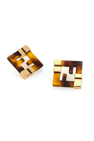 Fendi Square Shape Printed Plexiglass Earrings In Gold