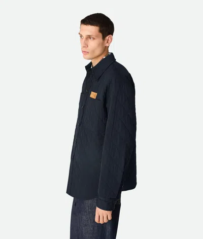 Bottega Veneta Quilted Cotton Overshirt With Front Pocket And Rounded Hem In Blue
