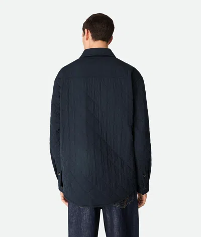 Bottega Veneta Quilted Cotton Overshirt With Front Pocket And Rounded Hem In Blue