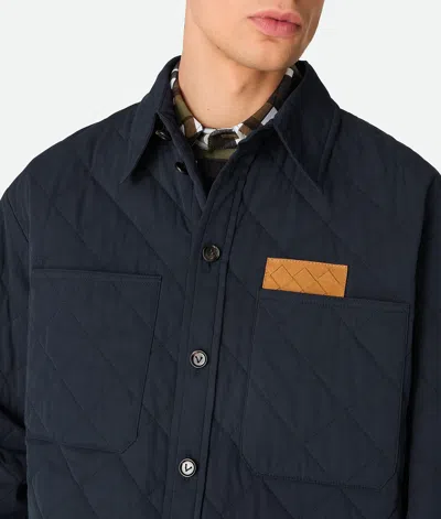Bottega Veneta Quilted Cotton Overshirt With Front Pocket And Rounded Hem In Blue