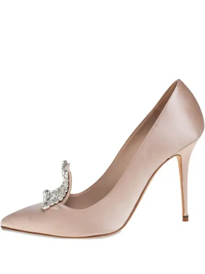 Pre-owned Manolo Blahnik 110mm Crystal-embellished Heeled Pumps In Pink