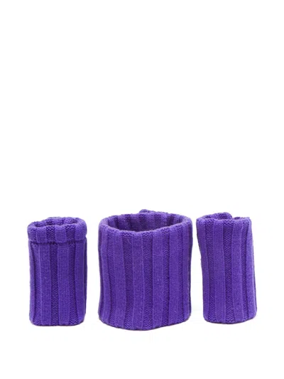 Pre-owned Chanel Cashmere Ribbed Cuffs Set In Purple