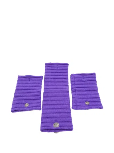 Pre-owned Chanel Cashmere Ribbed Cuffs Set In Purple