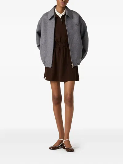 Miu Miu Logo-print Cotton Dress In Brown