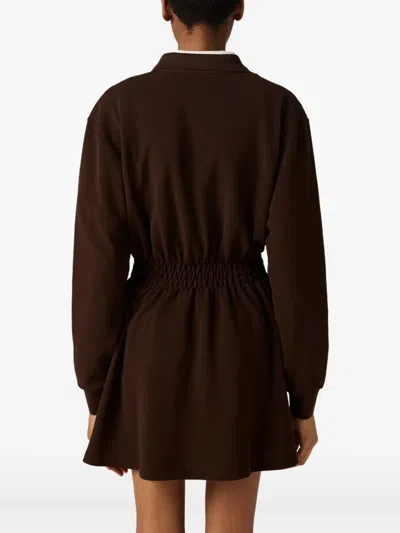 Miu Miu Logo-print Cotton Dress In Brown
