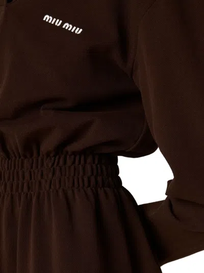 Miu Miu Logo-print Cotton Dress In Brown