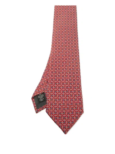 Pre-owned Ermenegildo Zegna Vintage Silk Geometric-pattern Tie In Red