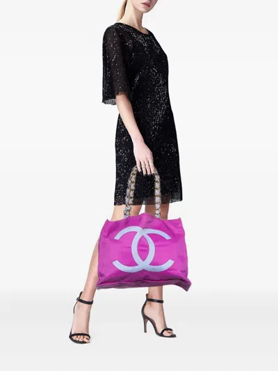 Pre-owned Chanel Cc Logo Tote Bag In Pink