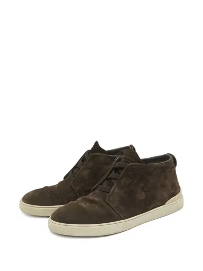 Pre-owned Ermenegildo Zegna Vintage Suede Round-toe Sneakers In Brown