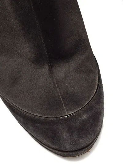 Pre-owned Dior 120mm Bow-detail Suede Booties In Black