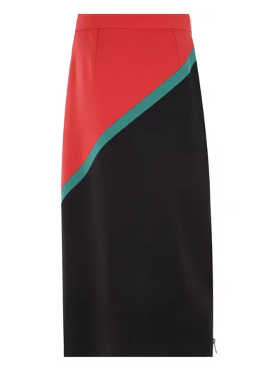 Gucci Colour-block Zip-detail Skirt In Red