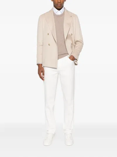 Brunello Cucinelli Cashmere Crew Neck Sweater With Contrasting Edge In Gray