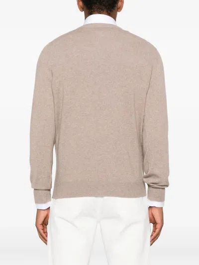 Brunello Cucinelli Cashmere Crew Neck Sweater With Contrasting Edge In Gray