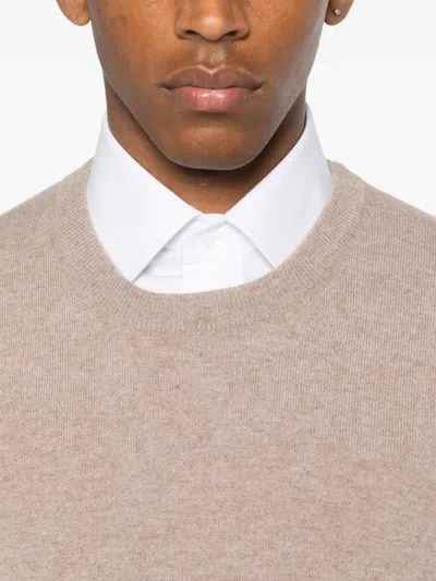 Brunello Cucinelli Cashmere Crew Neck Sweater With Contrasting Edge In Gray