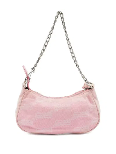 Pre-owned Balenciaga Mini Le Cagole Studded Denim Shoulder Bag In Pink