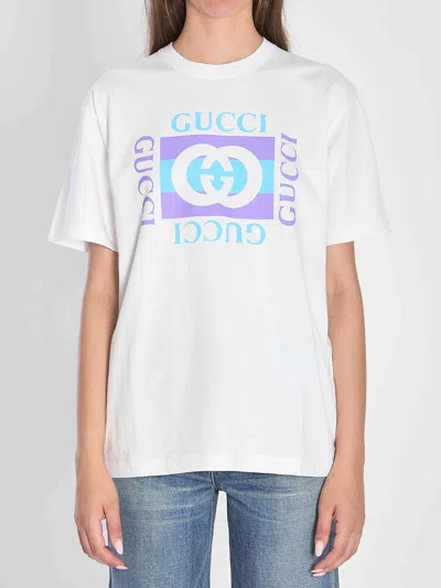 Gucci Women Logo Cotton T-shirt In White