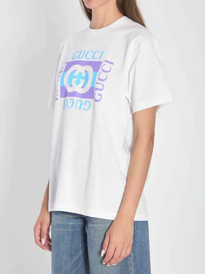 Gucci Women Logo Cotton T-shirt In White