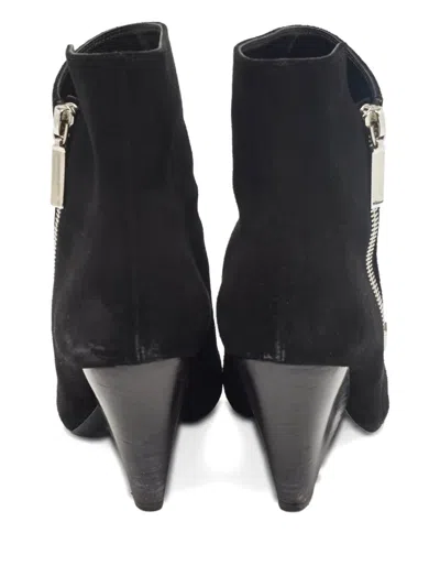 Pre-owned Saint Laurent 80mm Suede Zip Point Toe Boots In Black