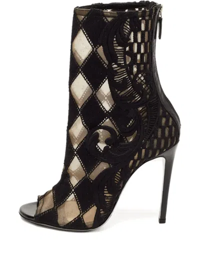 Pre-owned Balmain 110mm Panelled Mesh Boots