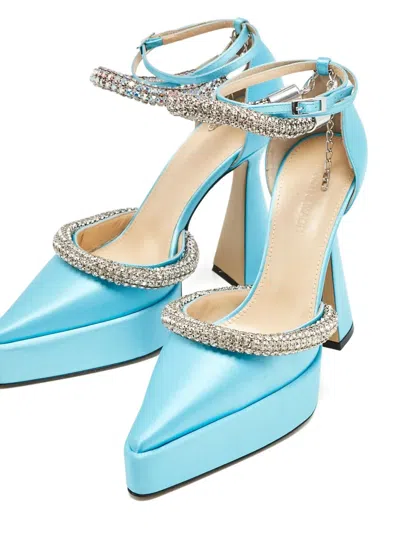 Pre-owned Mach&mach 130mm Kimberly Crystal Platform Pumps In Blue
