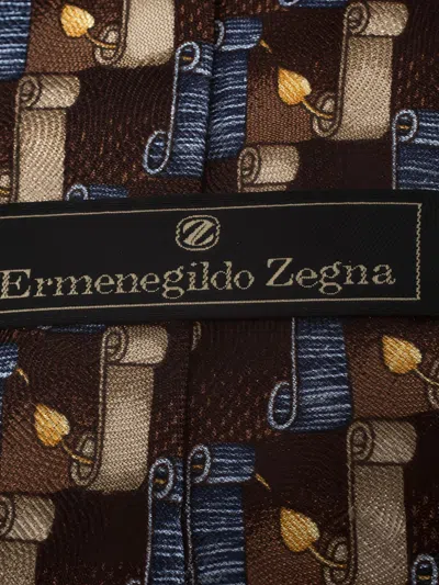 Pre-owned Ermenegildo Zegna Vintage Scroll-print Silk Tie In Brown