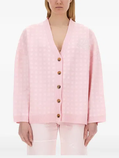 Baum Und Pferdgarten Gingham-check Logo-embroidered Cardigan In Pink