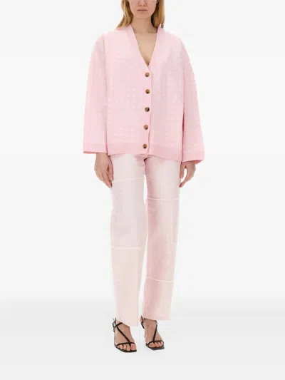 Baum Und Pferdgarten Gingham-check Logo-embroidered Cardigan In Pink