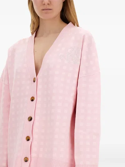 Baum Und Pferdgarten Gingham-check Logo-embroidered Cardigan In Pink