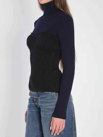 Jean Paul Gaultier Women Ribbed Knit Pullover In Blue