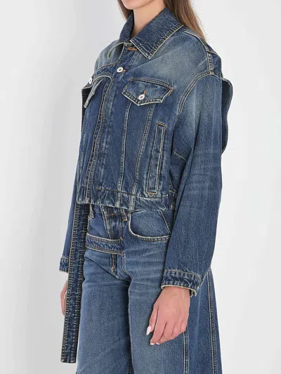 Jean Paul Gaultier Chest Strap Faded Denim Jacket In Blue