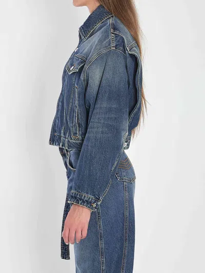 Jean Paul Gaultier Chest Strap Faded Denim Jacket In Blue