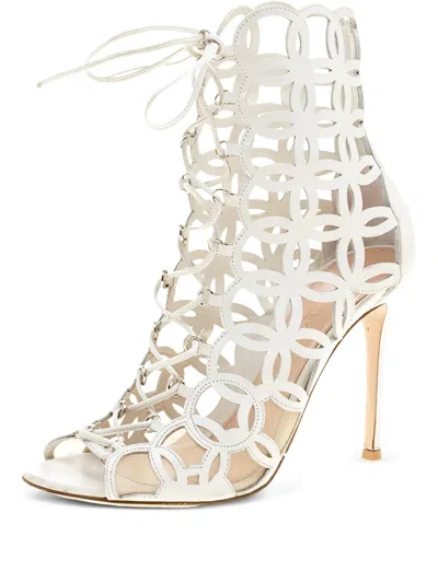Pre-owned Gianvito Rossi 105mm Cut-out Heeled Sandals In White