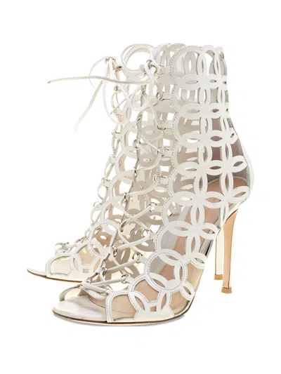 Pre-owned Gianvito Rossi 105mm Cut-out Heeled Sandals In White