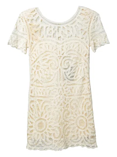Pre-owned Sea Short-sleeve Lace Dress In Neutral