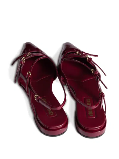 Miu Miu Patent Leather Slingback Ballerinas With Buckles
