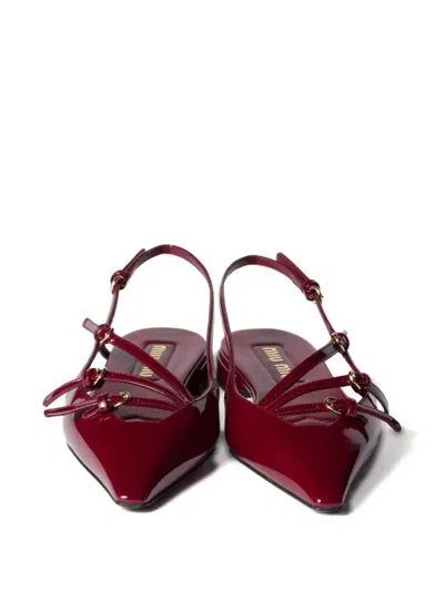 Miu Miu Patent Leather Slingback Ballerinas With Buckles